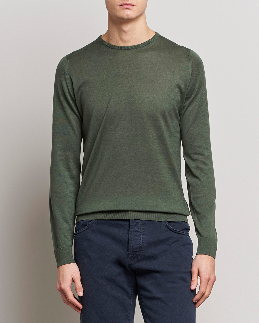 Heren | Best of British | John Smedley | Hatfield Sea Island Crew Neck Palm Green