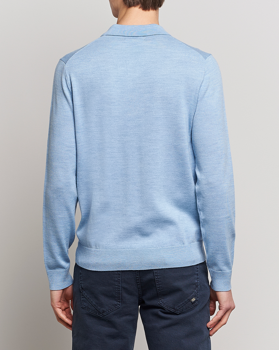 Heren | Truien | Morris | Merino Knitted Polo Light Blue
