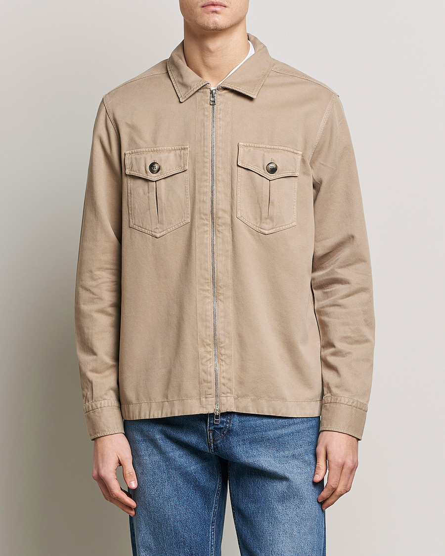 Heren | Overhemden | Morris | Brayden Zip Overshirt Khaki