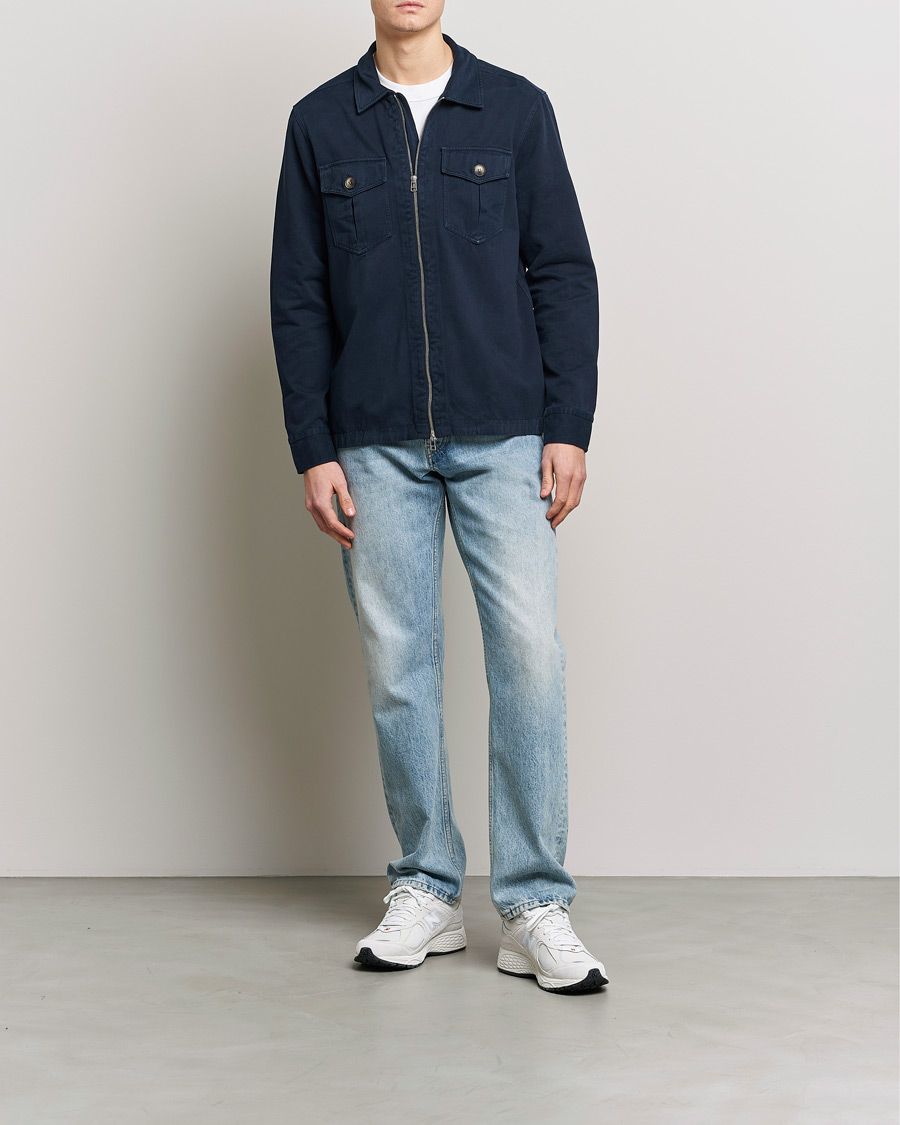 Heren | Overhemden | Morris | Brayden Zip Overshirt Old Blue