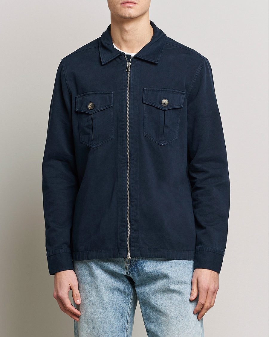 Heren | Overhemden | Morris | Brayden Zip Overshirt Old Blue