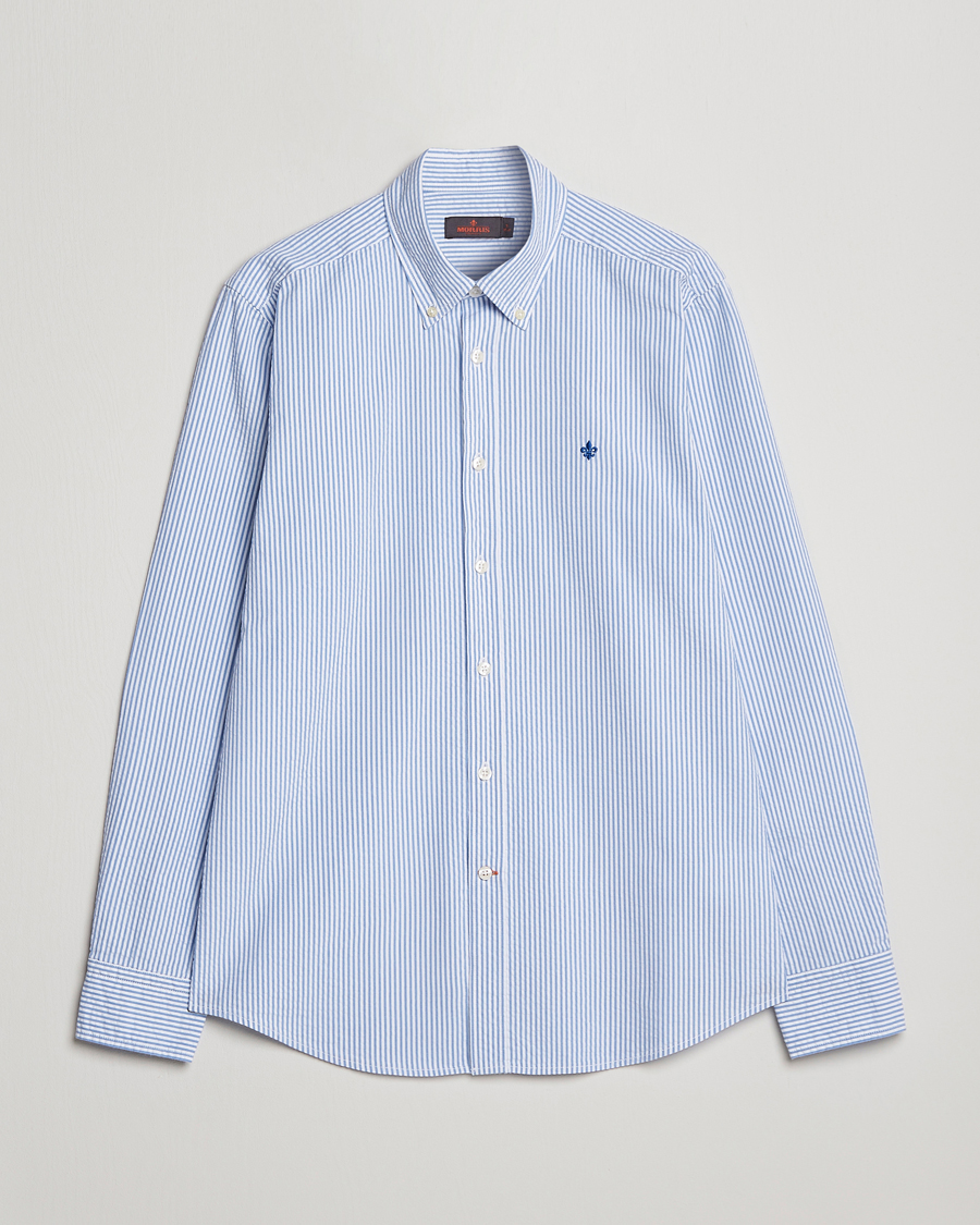 Heren | Overhemden | Morris | Seersucker Button Down Shirt Light Blue/White