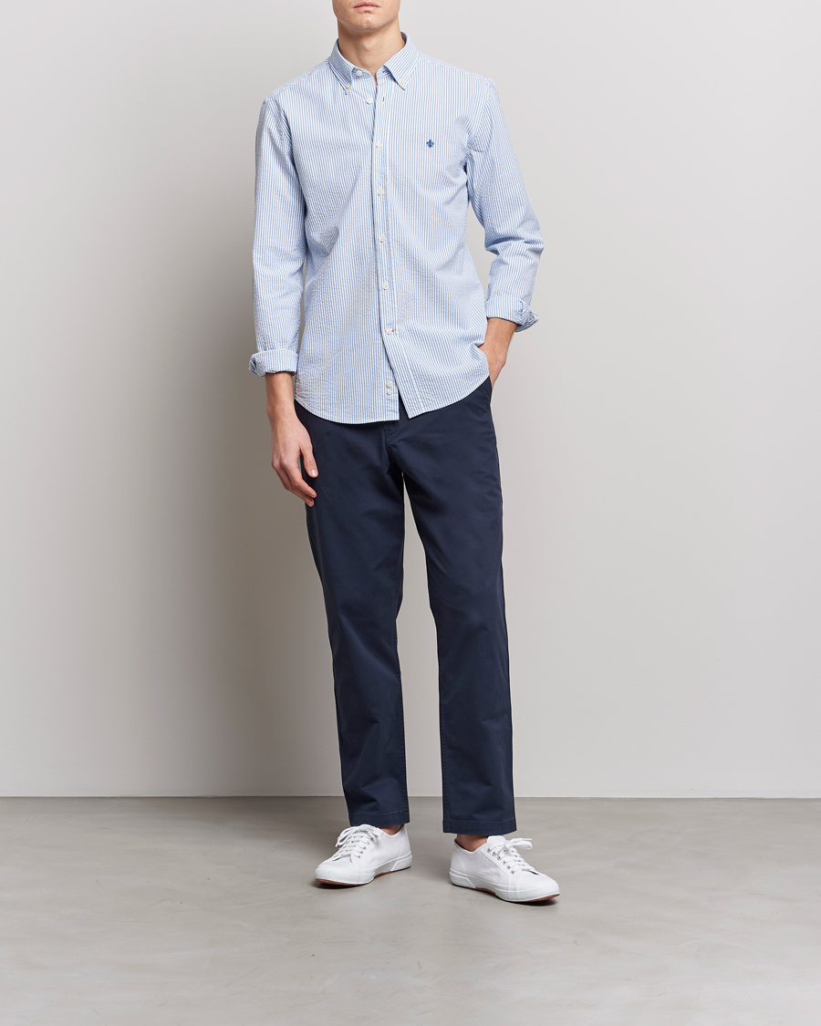Heren | Overhemden | Morris | Seersucker Button Down Shirt Light Blue/White