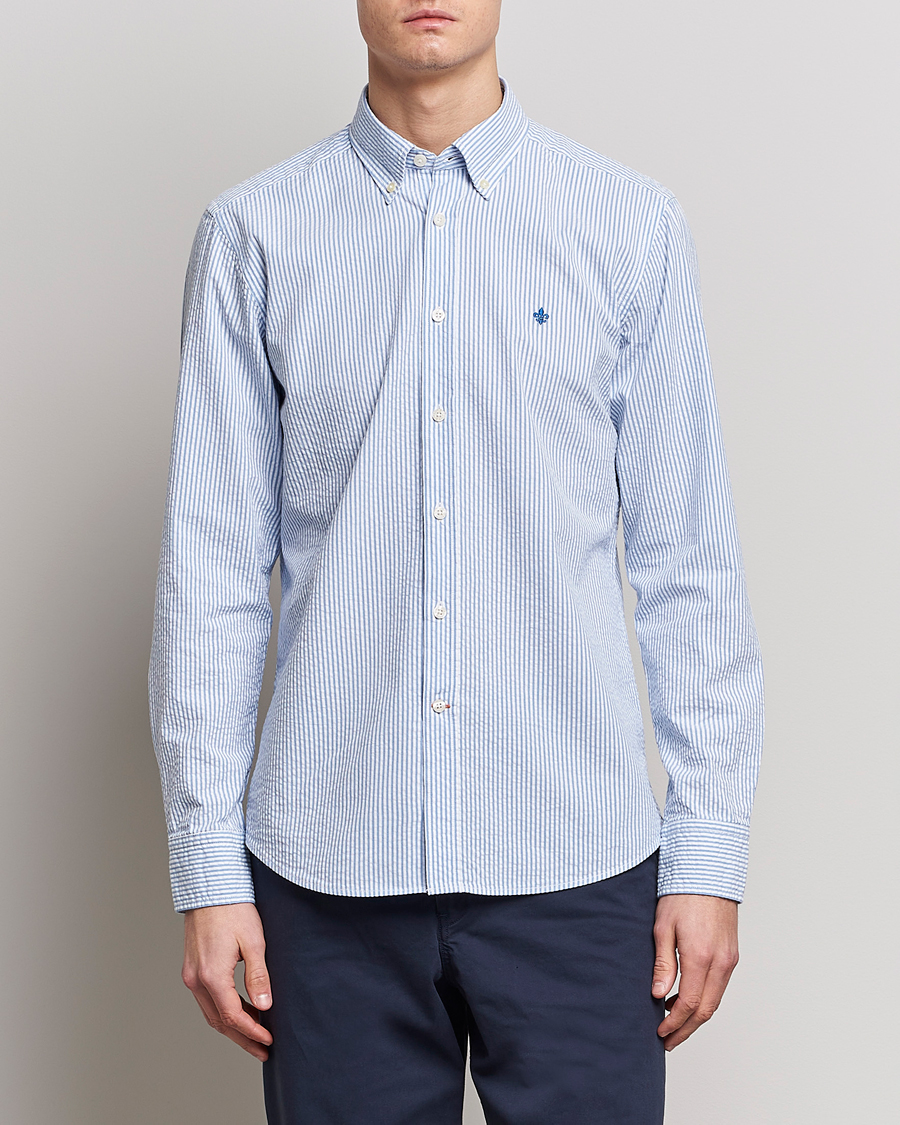 Heren | Overhemden | Morris | Seersucker Button Down Shirt Light Blue/White