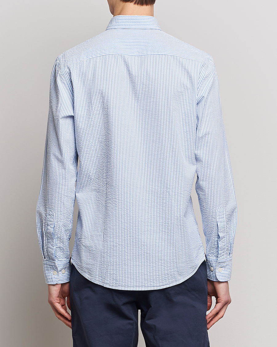 Heren | Overhemden | Morris | Seersucker Button Down Shirt Light Blue/White