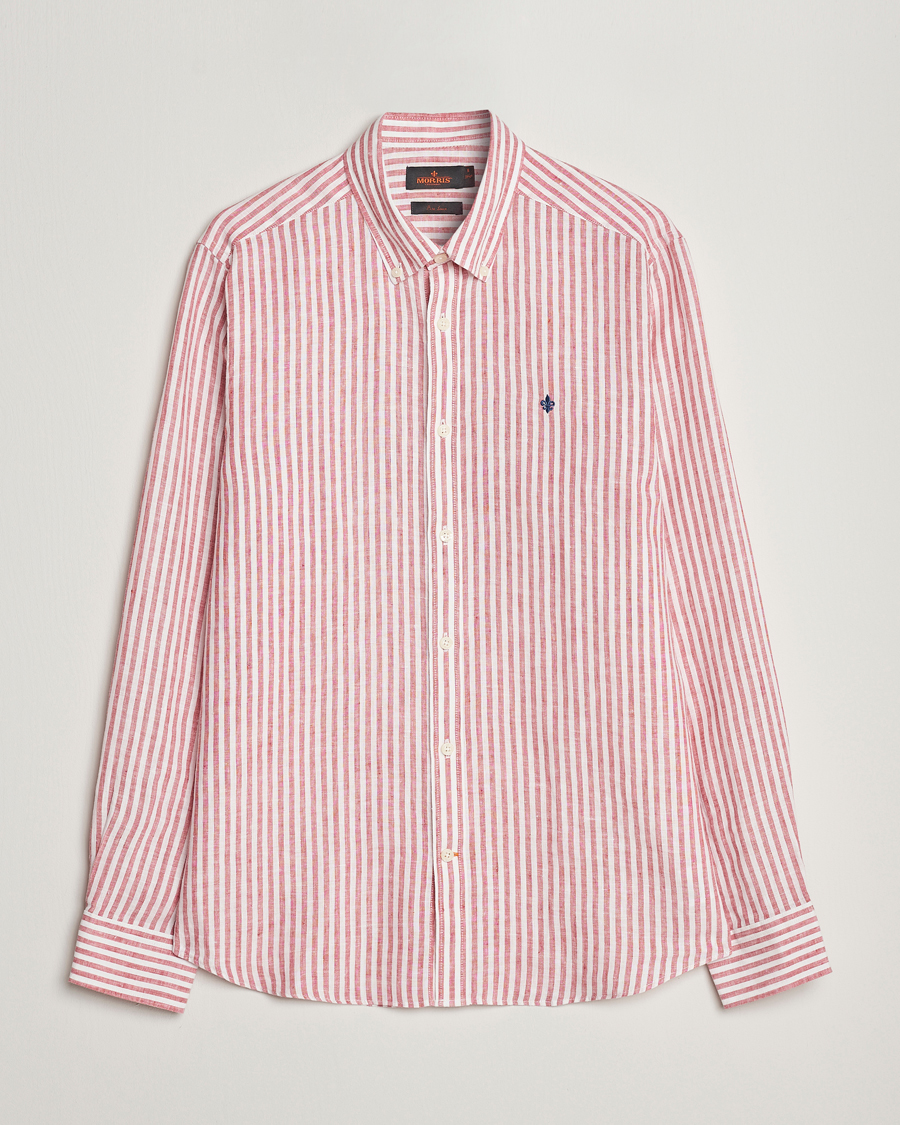 Heren | Overhemden | Morris | Douglas Linen Button Down Striped Shirt Orange/White