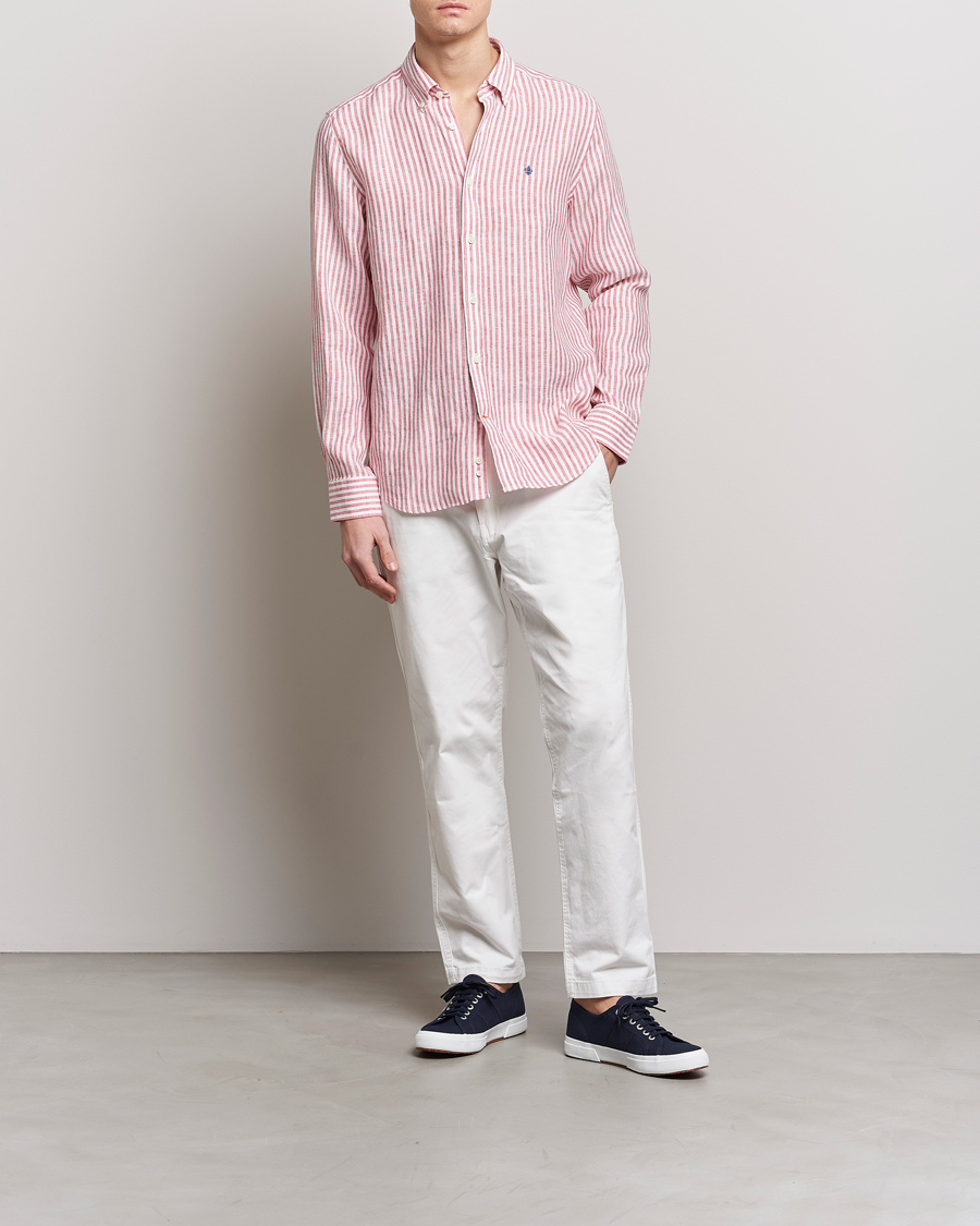 Heren | Overhemden | Morris | Douglas Linen Button Down Striped Shirt Orange/White