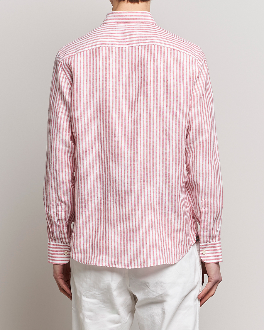 Heren | Overhemden | Morris | Douglas Linen Button Down Striped Shirt Orange/White