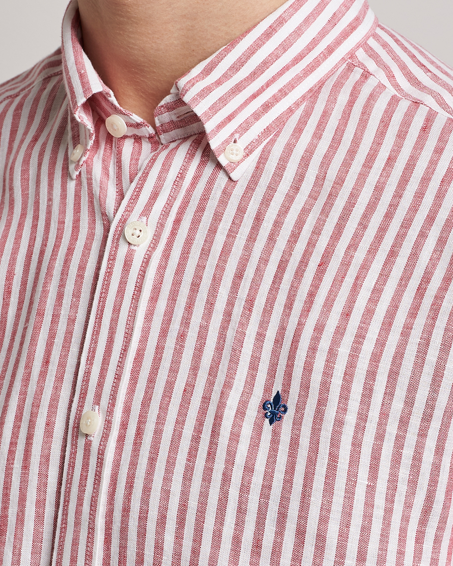 Heren | Overhemden | Morris | Douglas Linen Button Down Striped Shirt Orange/White