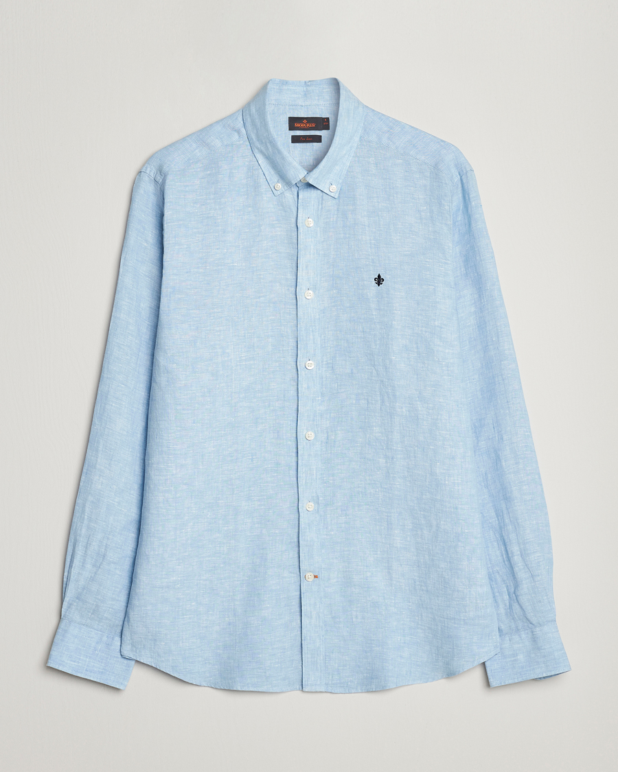 Heren | Overhemden | Morris | Douglas Linen Button Down Shirt Light Blue
