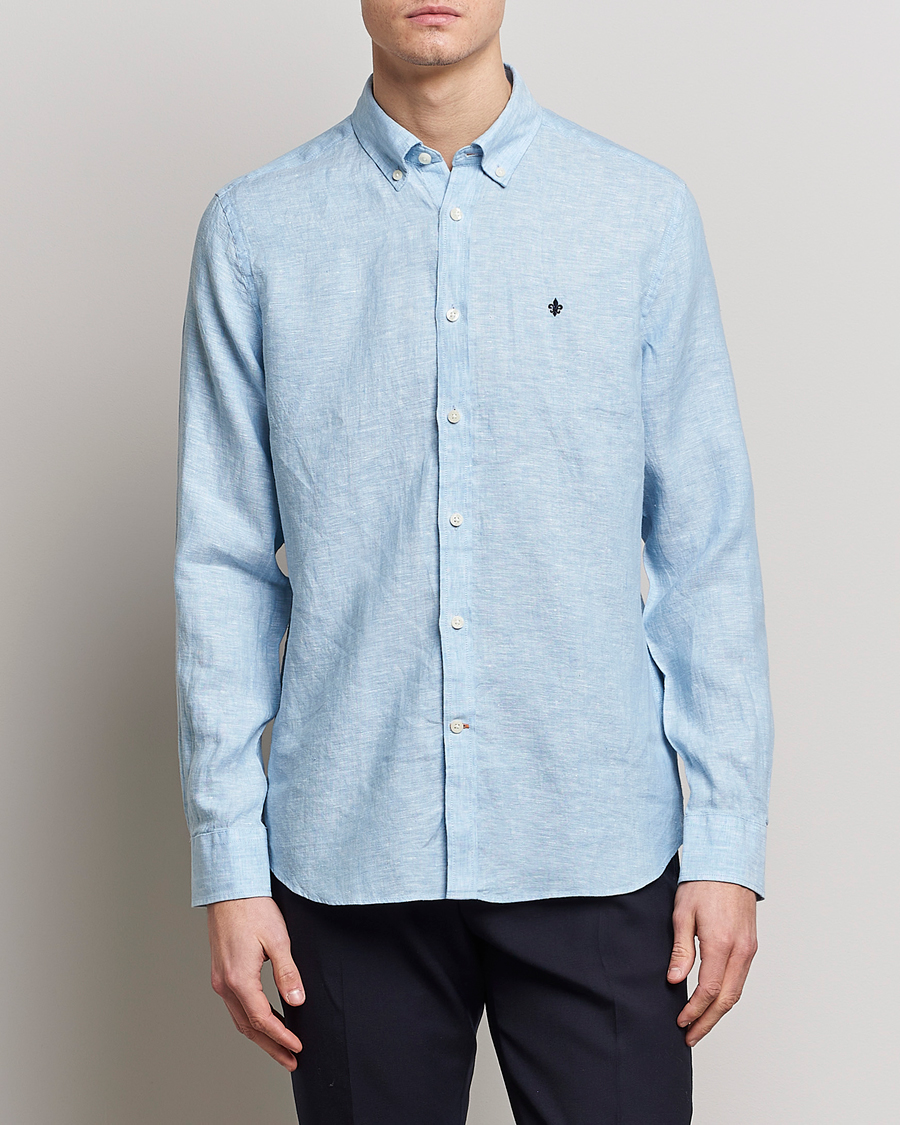 Heren | Linnen overhemden | Morris | Douglas Linen Button Down Shirt Light Blue