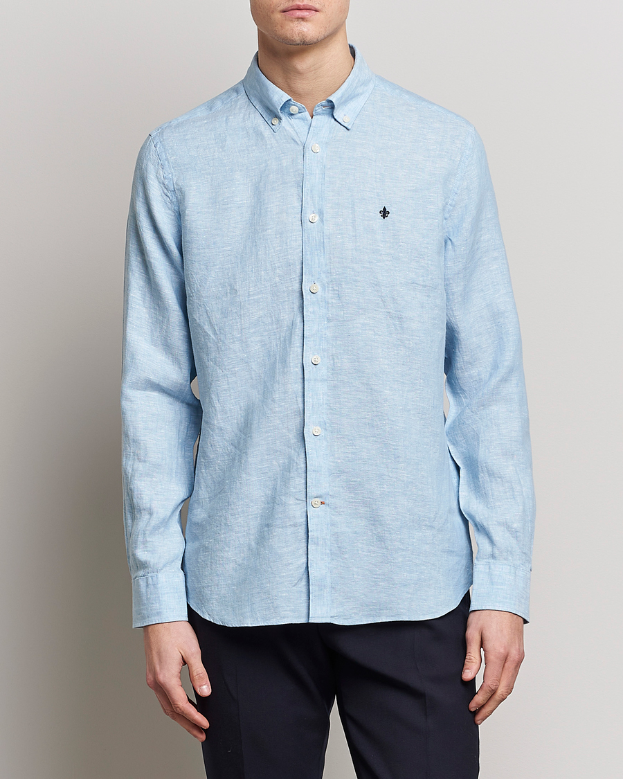 Heren | Preppy Authentic | Morris | Douglas Linen Button Down Shirt Light Blue