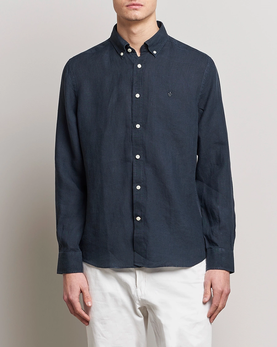 Heren | Casual | Morris | Douglas Linen Button Down Shirt Navy