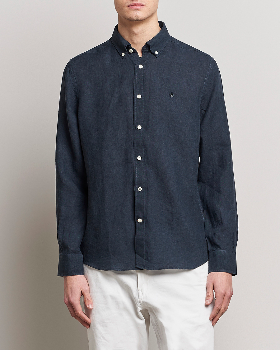 Heren | Afdelingen | Morris | Douglas Linen Button Down Shirt Navy