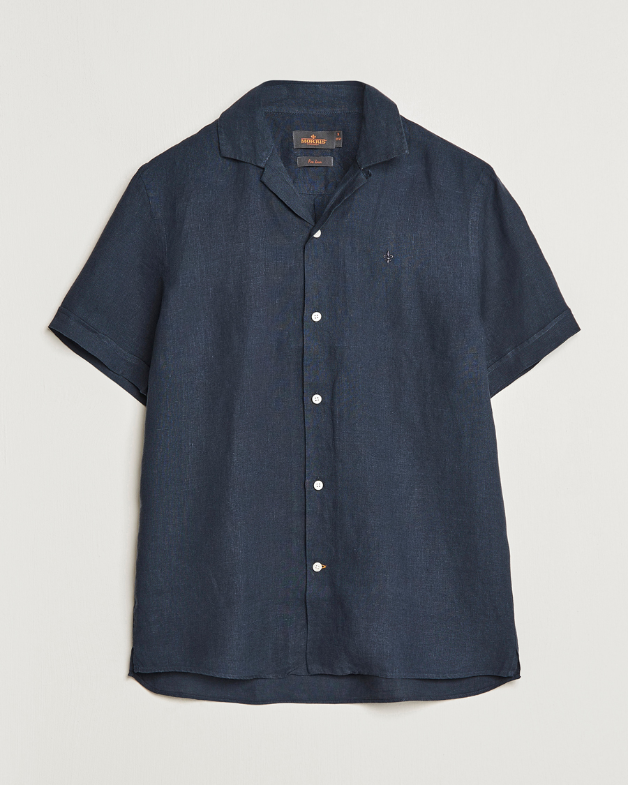 Heren | Overhemden | Morris | Douglas Linen Short Sleeve Shirt Navy