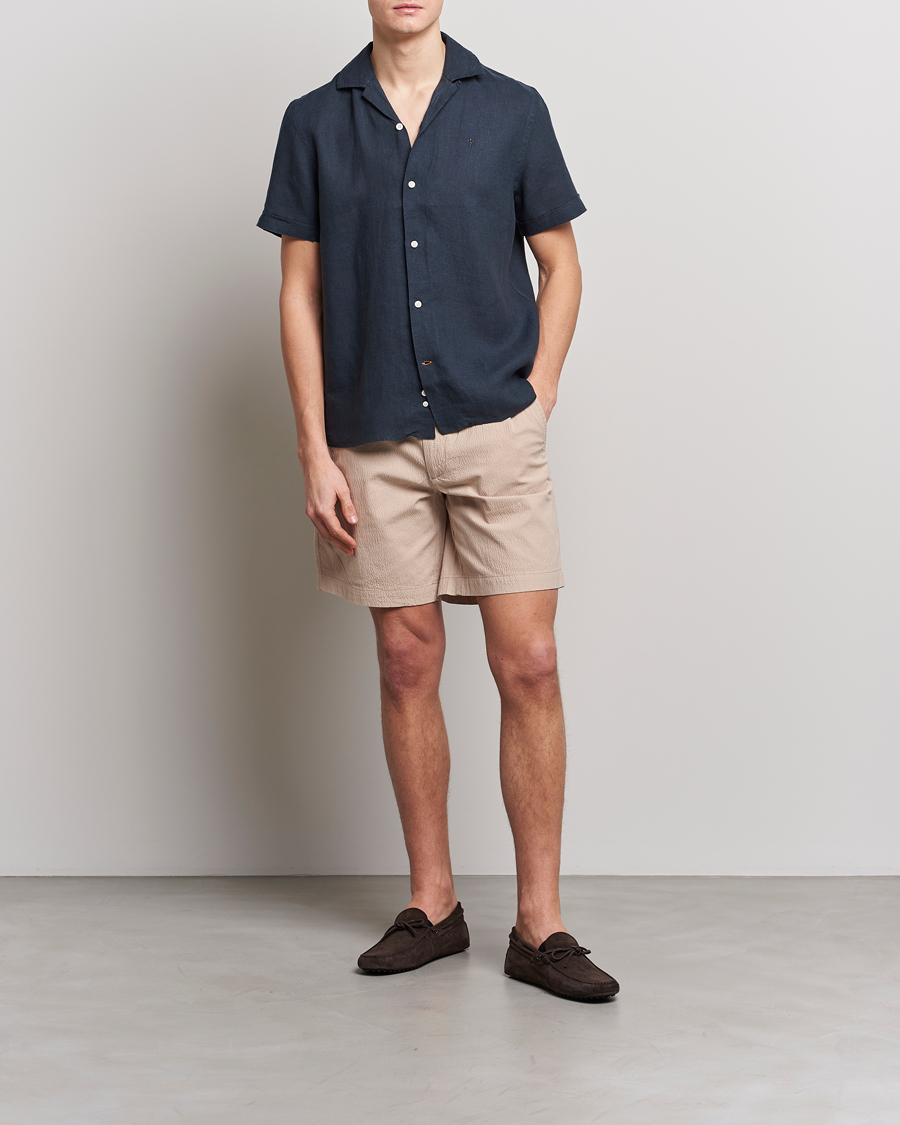 Heren | Overhemden | Morris | Douglas Linen Short Sleeve Shirt Navy