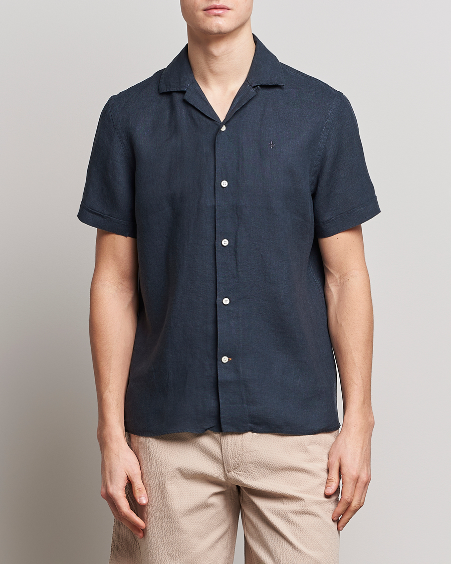 Heren | Overhemden | Morris | Douglas Linen Short Sleeve Shirt Navy