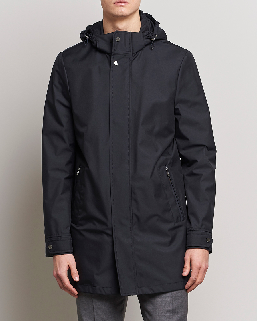 Heren | Jassen | MooRER | Waterproof Hooded Coat Dark Blue