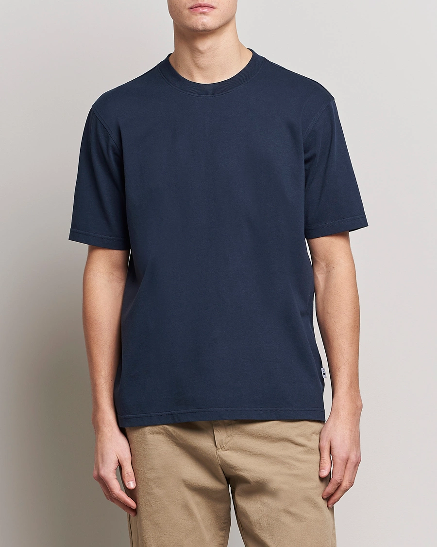 Heren | T-shirts met korte mouwen | NN07 | Adam Pima Crew Neck T-Shirt Navy Blue