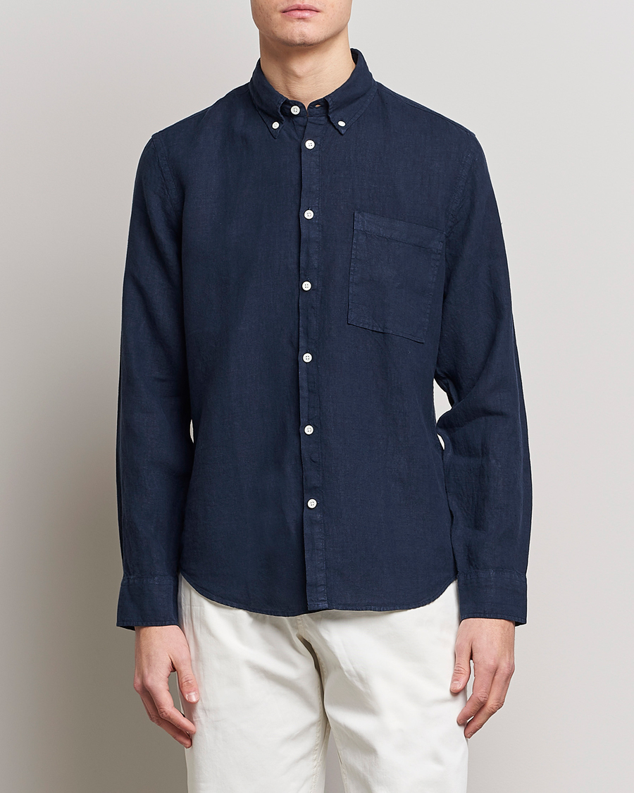 Heren | Overhemden | NN07 | Arne Linen Shirt Navy Blue