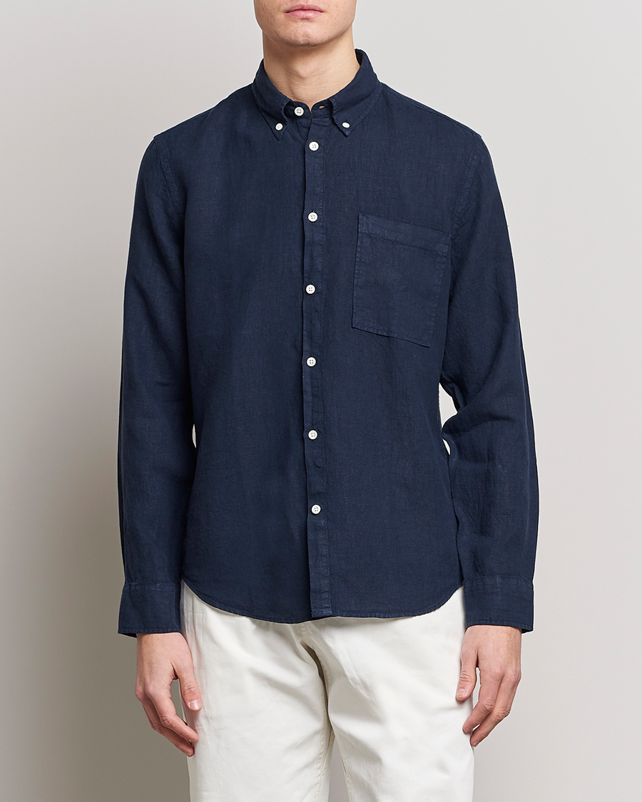 Heren | Business & Beyond | NN07 | Arne Linen Shirt Navy Blue