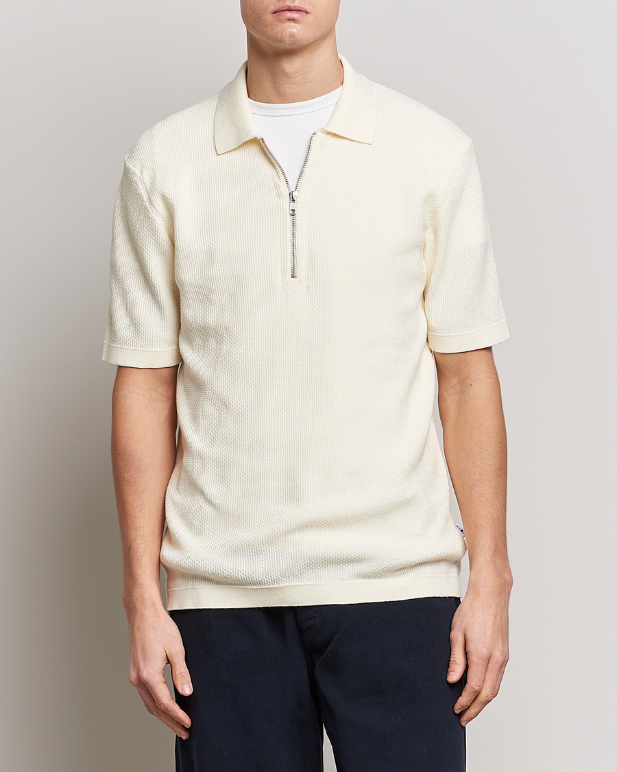 Heren | Polo's | NN07 | Hansie Structured Zip Polo Ecru