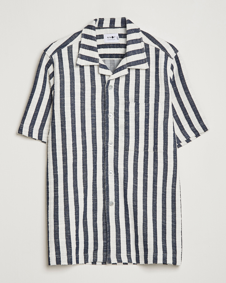 Heren | Overhemden | NN07 | Julio Striped Short Sleeve Shirt Navy/White