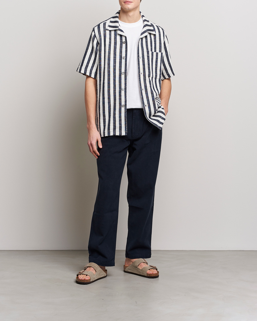 Heren | Overhemden | NN07 | Julio Striped Short Sleeve Shirt Navy/White