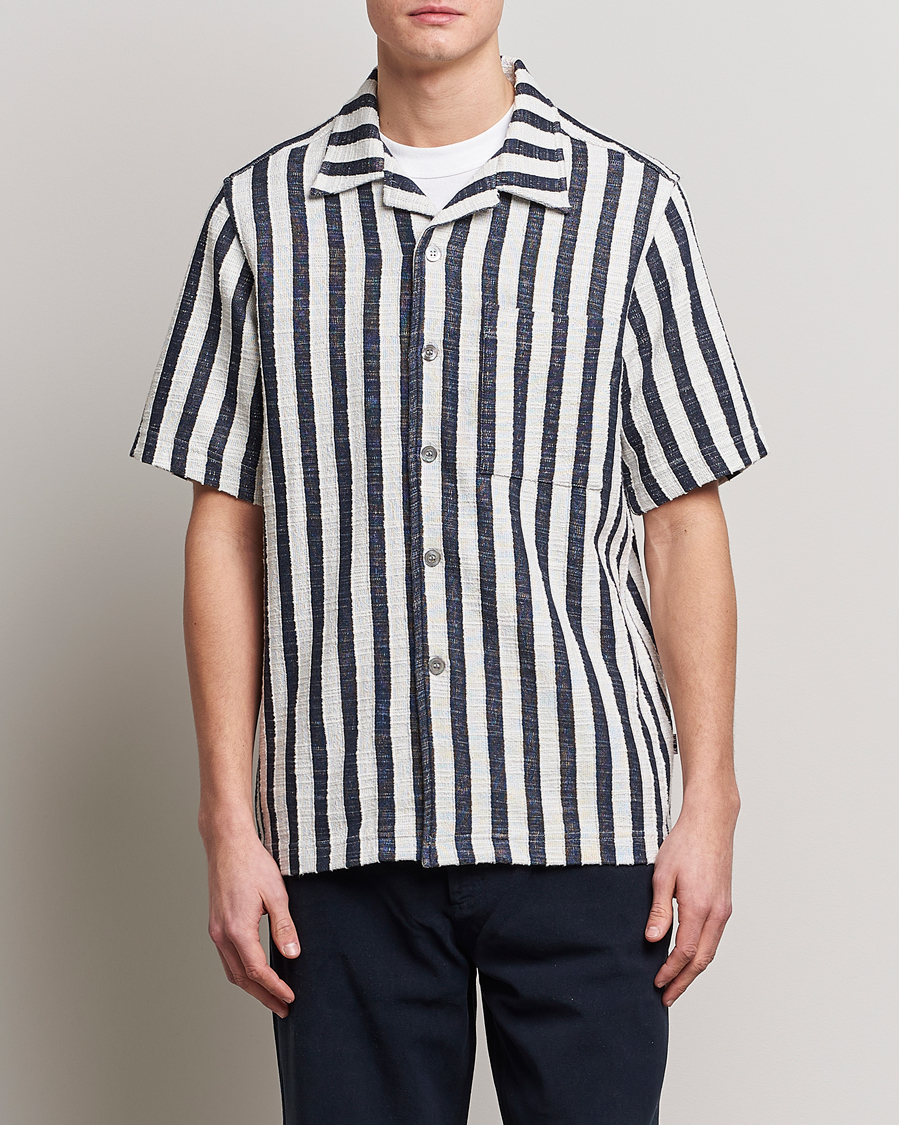 Heren | Overhemden | NN07 | Julio Striped Short Sleeve Shirt Navy/White
