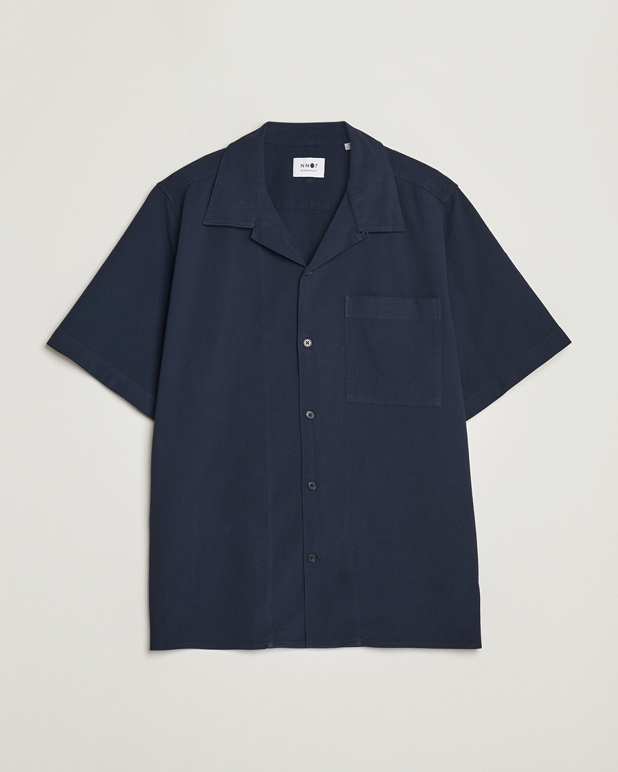 Heren | Overhemden | NN07 | Julio Seersucker Short Sleeve Shirt Navy Blue