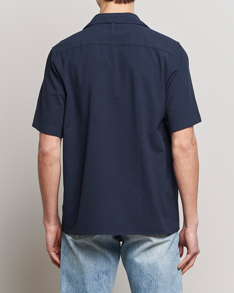 Heren | Overhemden | NN07 | Julio Seersucker Short Sleeve Shirt Navy Blue