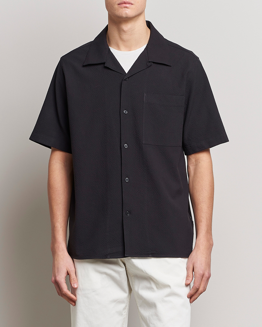 Heren | Overhemden met korte mouwen | NN07 | Julio Seersucker Short Sleeve Shirt Black