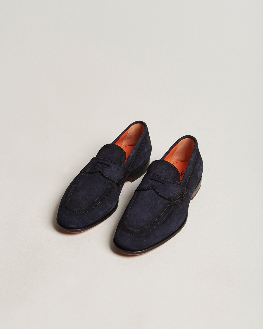 Heren | Instappers | Santoni | Penny Loafer Navy Suede