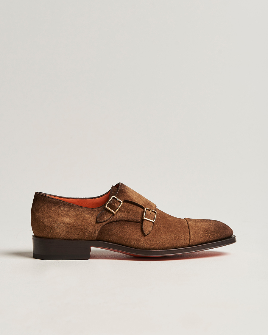 Heren | Santoni Double Monk Shoe Brown Suede | Santoni | Double Monk Shoe Brown Suede