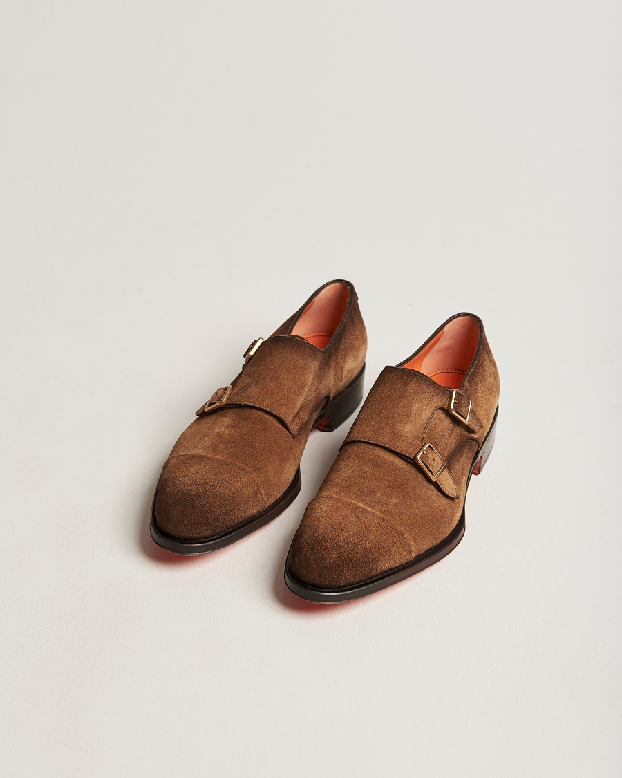 Heren | Santoni Double Monk Shoe Brown Suede | Santoni | Double Monk Shoe Brown Suede