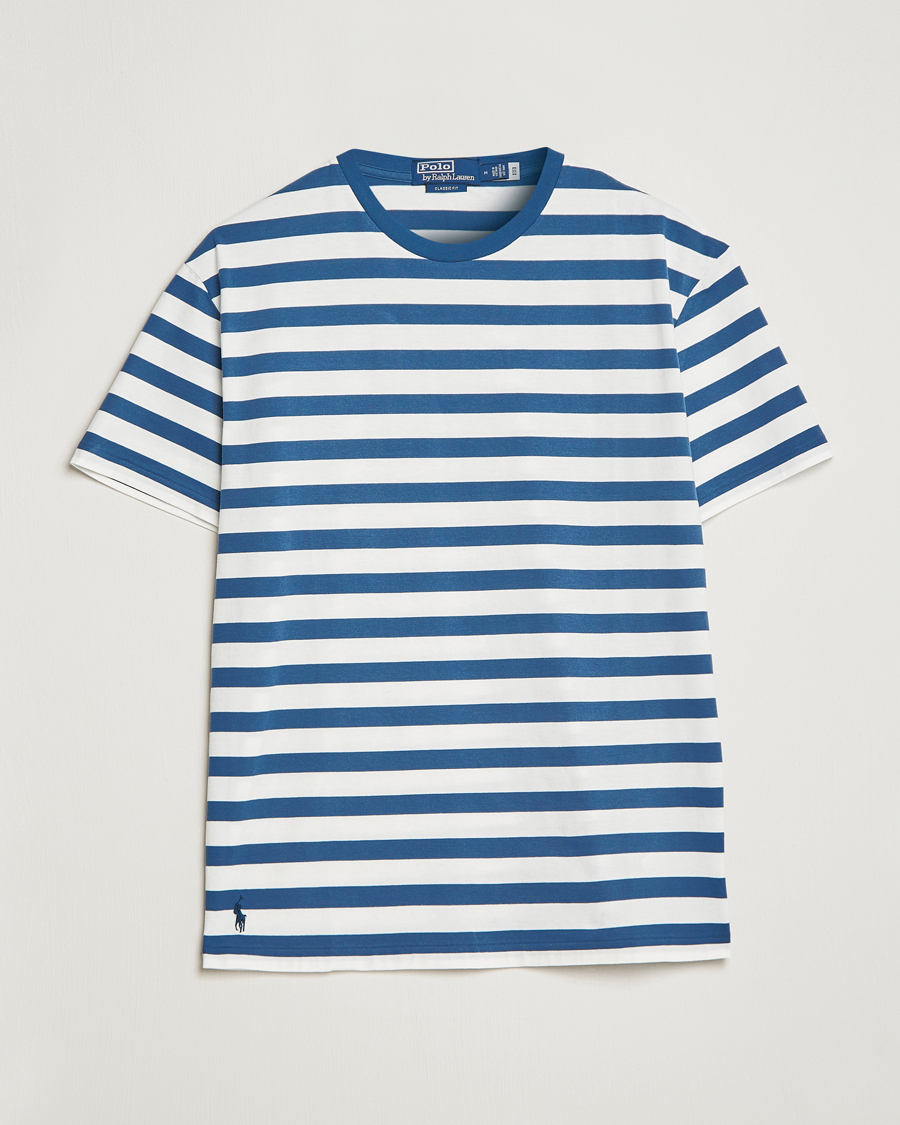 Heren | T-shirts | Polo Ralph Lauren | Brushed Spa Jersey Striped Crew Neck T-Shirt White/Blue