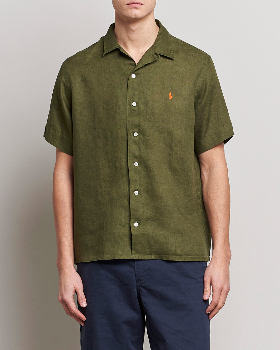 Heren | Overhemden | Polo Ralph Lauren | Linen Camp Collar Short Sleeve Shirt Dark Sage
