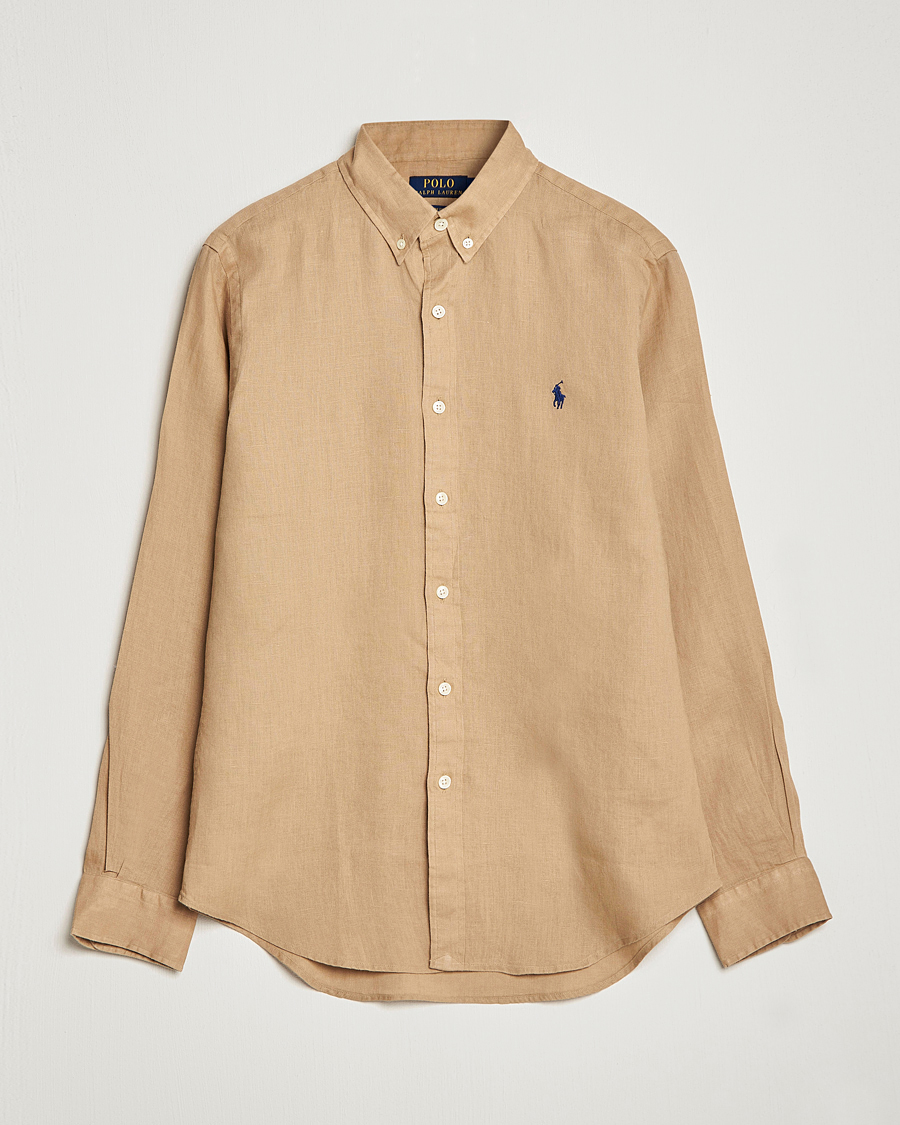 Heren | Overhemden | Polo Ralph Lauren | Slim Fit Linen Button Down Shirt Vintage Khaki