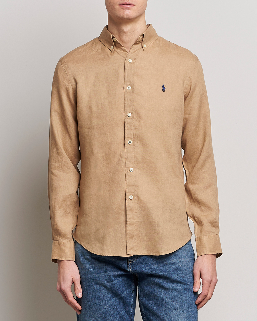 Heren |  | Polo Ralph Lauren | Slim Fit Linen Button Down Shirt Vintage Khaki