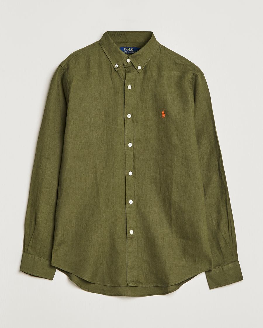 Heren | Overhemden | Polo Ralph Lauren | Slim Fit Linen Button Down Shirt Dark Sage