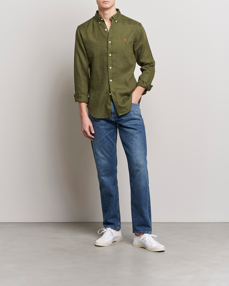Heren | Overhemden | Polo Ralph Lauren | Slim Fit Linen Button Down Shirt Dark Sage