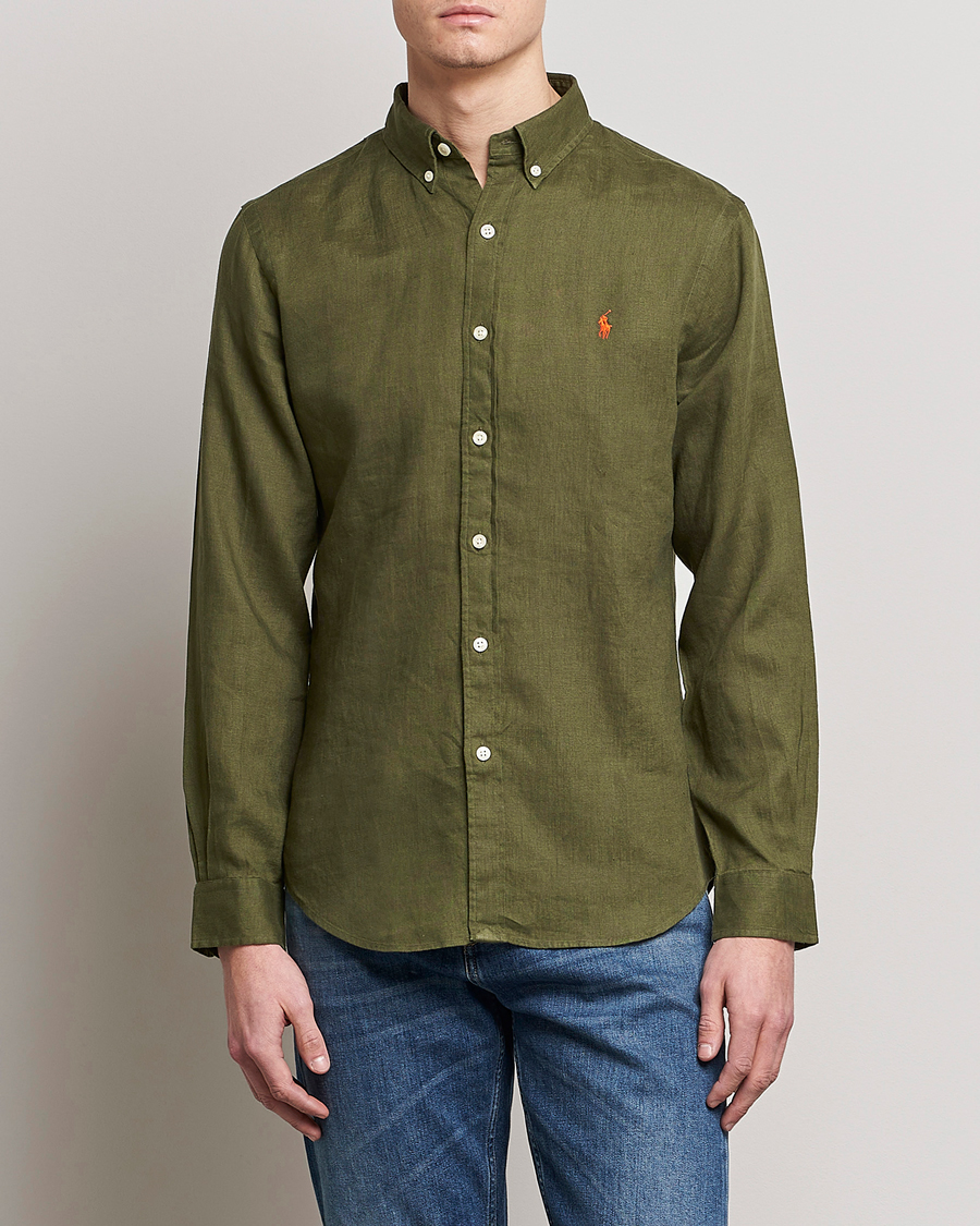 Heren | Overhemden | Polo Ralph Lauren | Slim Fit Linen Button Down Shirt Dark Sage