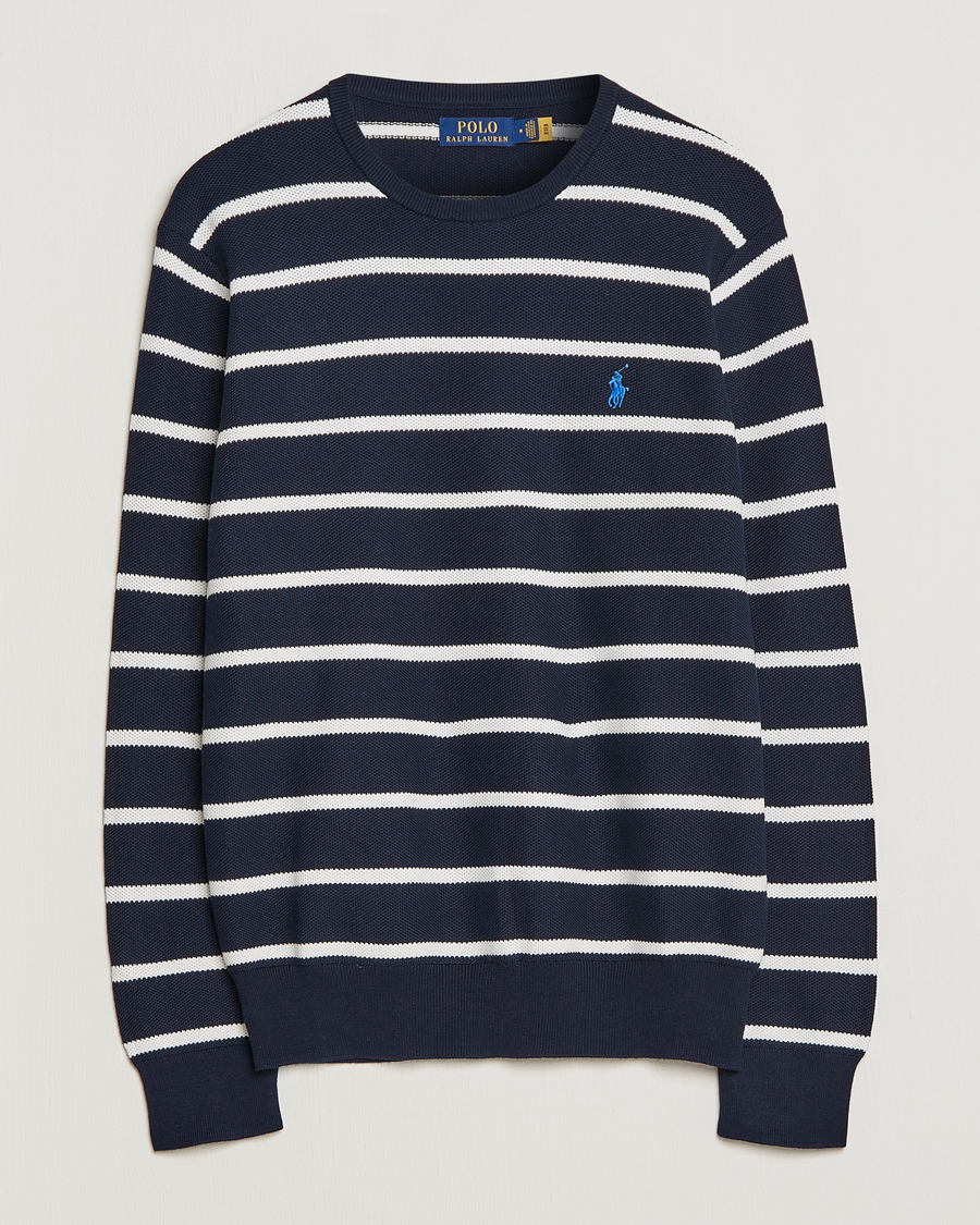Heren | Truien | Polo Ralph Lauren | Textured Striped Crew Neck Sweater Navy/White