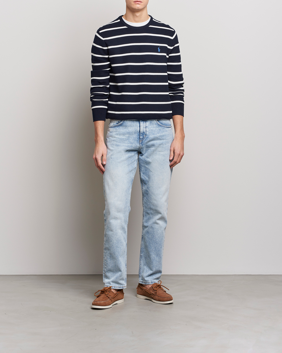 Heren | Truien | Polo Ralph Lauren | Textured Striped Crew Neck Sweater Navy/White