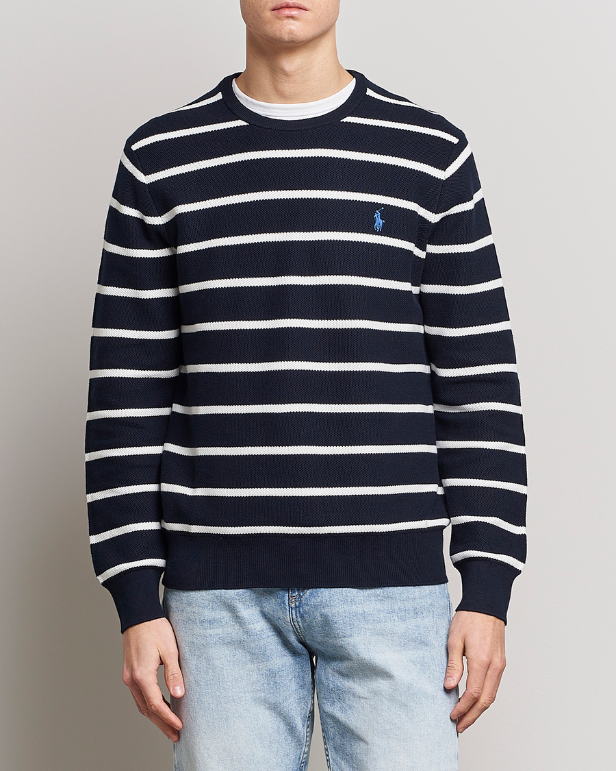Heren | Truien | Polo Ralph Lauren | Textured Striped Crew Neck Sweater Navy/White