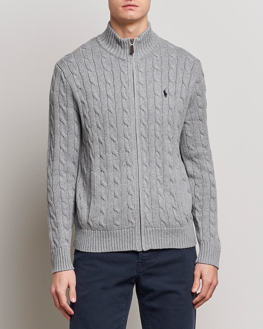 Heren | Truien | Polo Ralph Lauren | Cotton Cable Full Zip Fawn Grey Heather