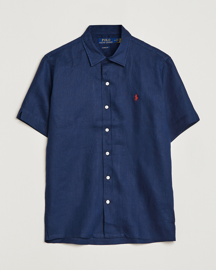 Heren | Overhemden | Polo Ralph Lauren | Linen Camp Collar Short Sleeve Shirt Newport Navy