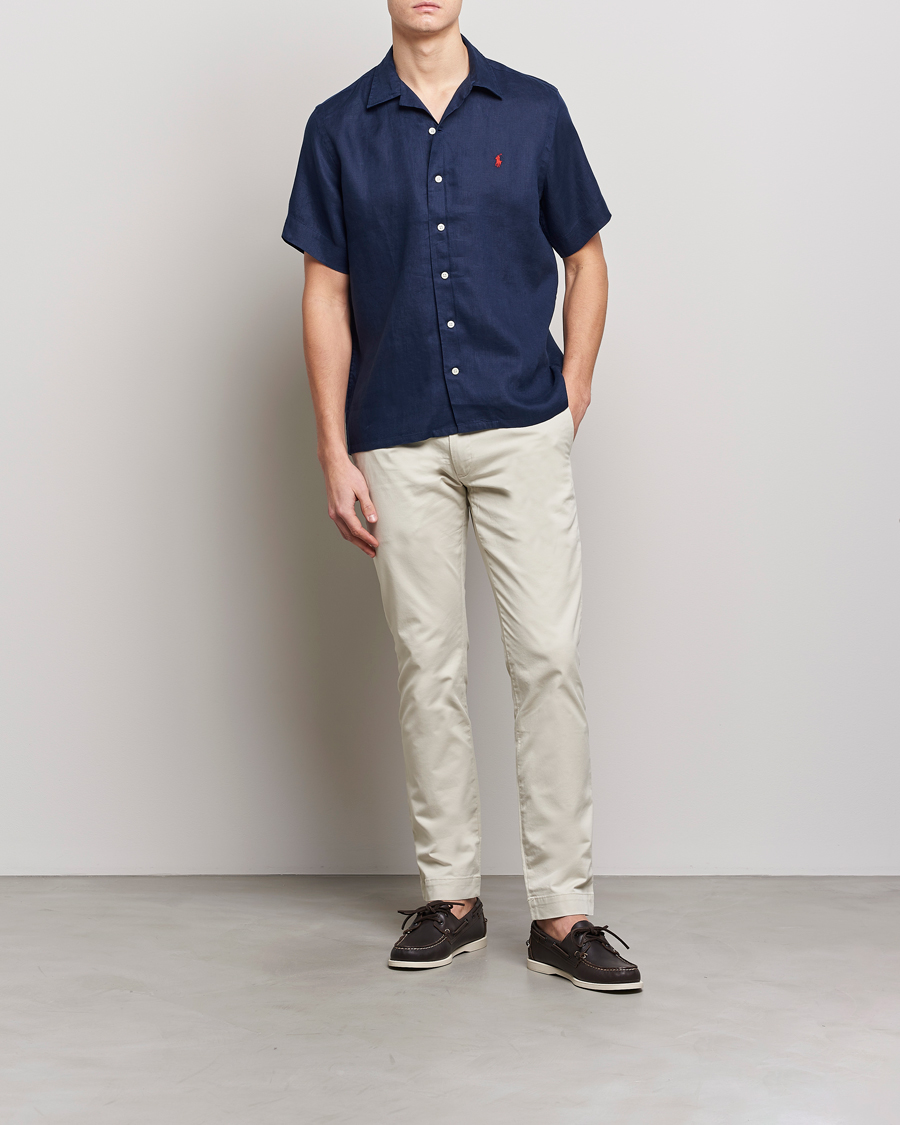 Heren | Overhemden | Polo Ralph Lauren | Linen Camp Collar Short Sleeve Shirt Newport Navy