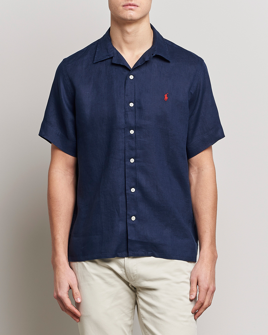 Heren | Overhemden | Polo Ralph Lauren | Linen Camp Collar Short Sleeve Shirt Newport Navy