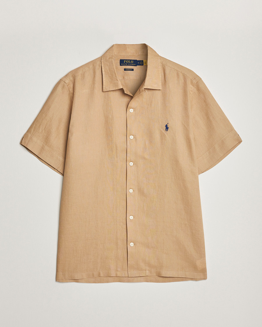 Heren | Overhemden | Polo Ralph Lauren | Linen Camp Collar Short Sleeve Shirt Vintage Khaki